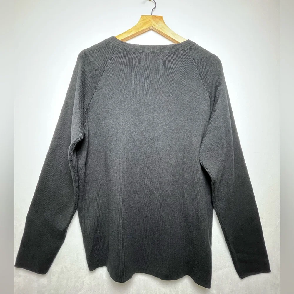 Elina Casell NEW Women’s Size Large Black Knit Cotton pullover Sweater 3-button - Picture 4 of 5
